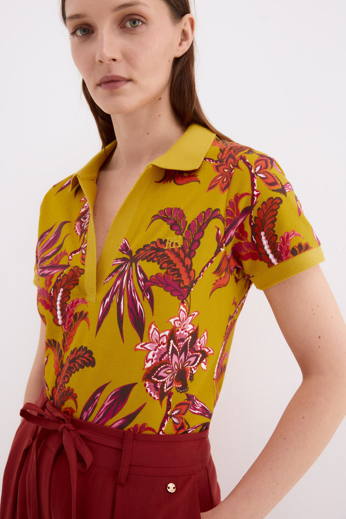 Pedro del Hierro Printed short sleeve polo shirt Yellow