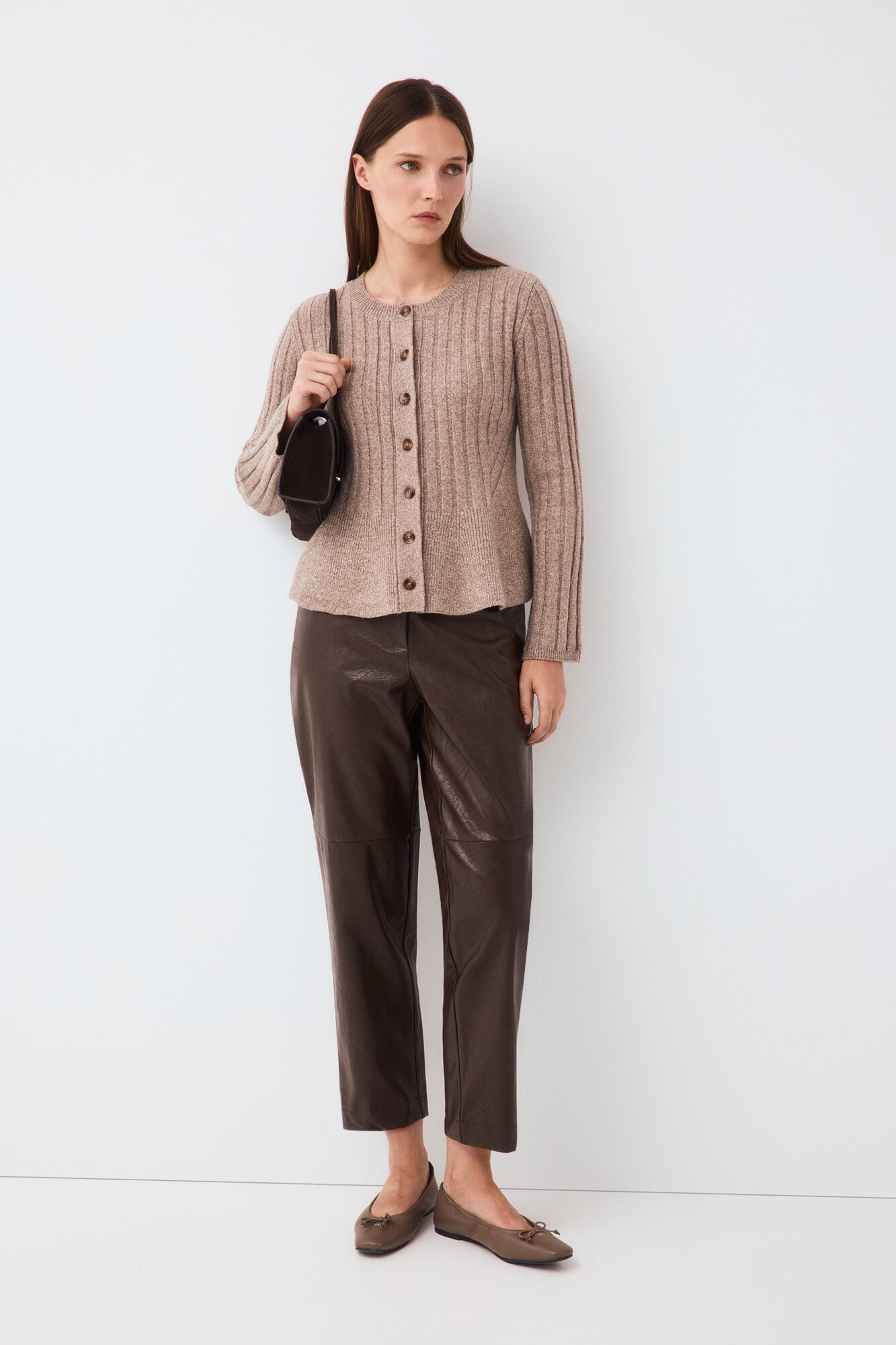 Pedro del Hierro Ribbed peplum jacket with buttons Ecru
