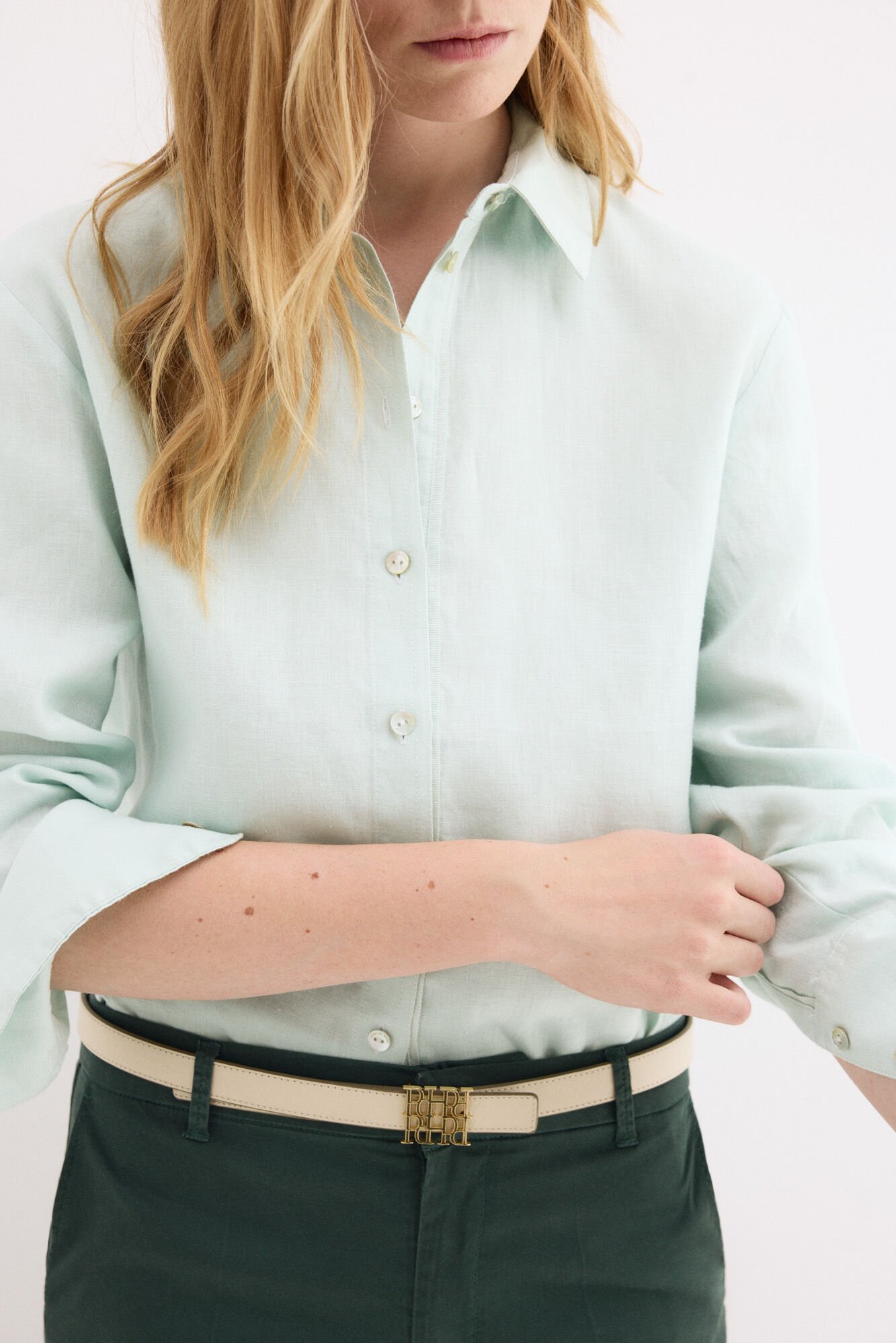 Pedro del Hierro Camisa manga comprida em linho Turquesa