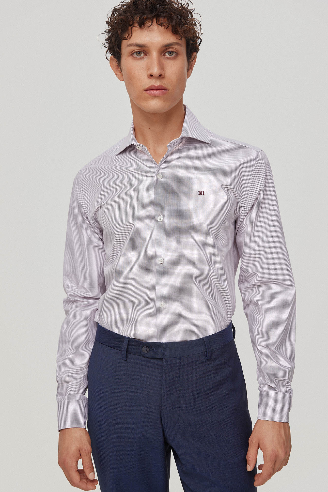 Pedro del Hierro Camisa vestir facil plancha y antimanchas cuadros regular fit Burdeos