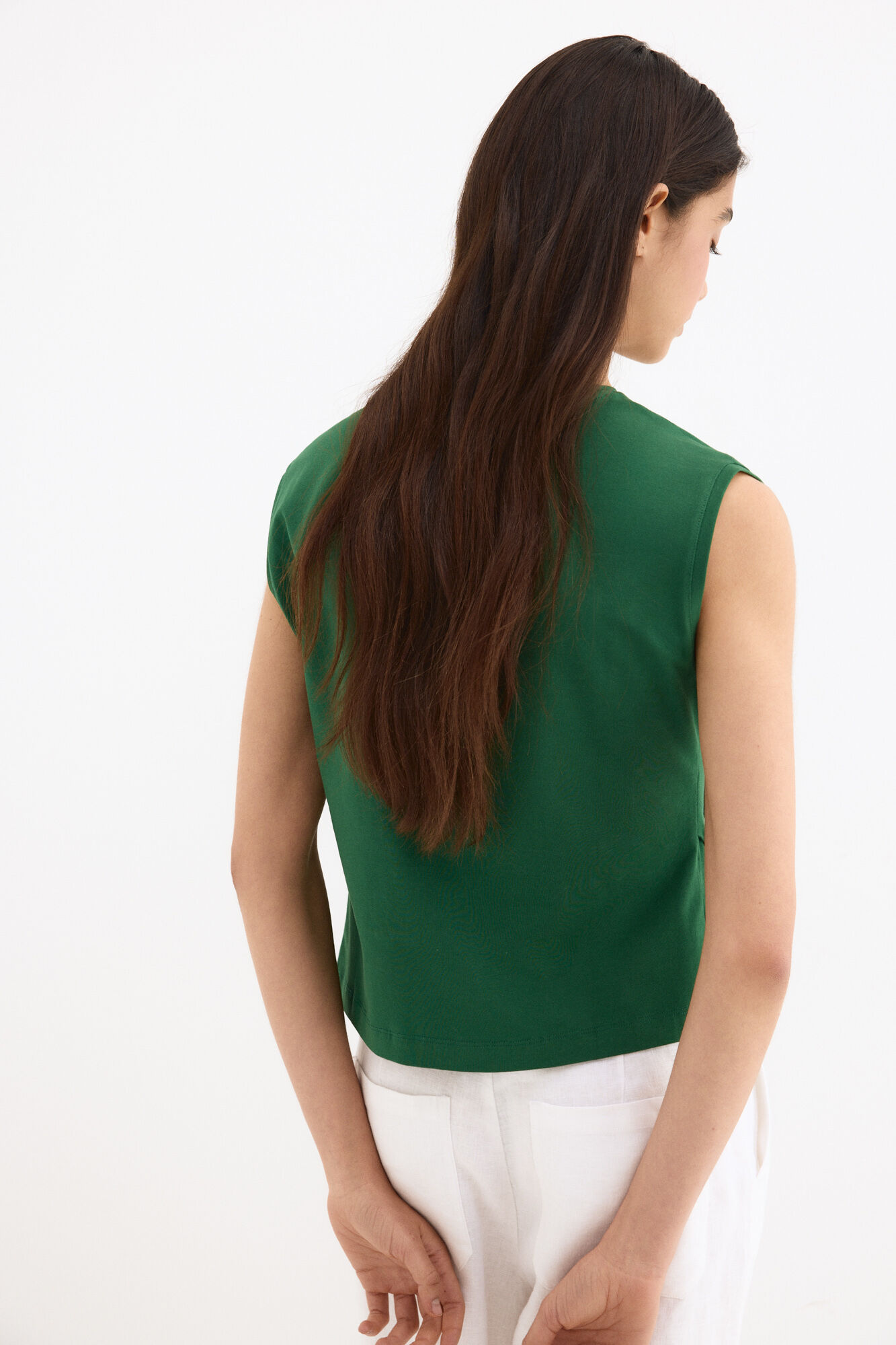 Pedro del Hierro Camiseta asim&eacute;trica sisa con detalle de botones Verde