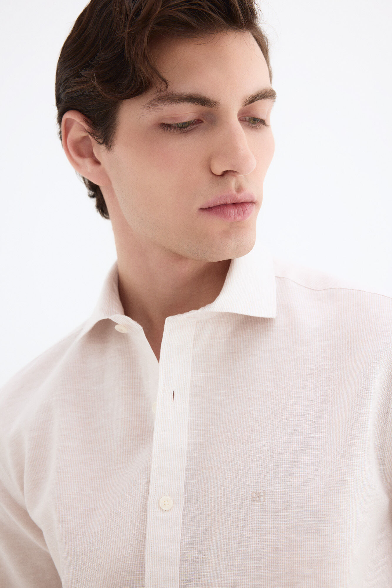 Pedro del Hierro Linen striped easy-iron dress shirt Beige