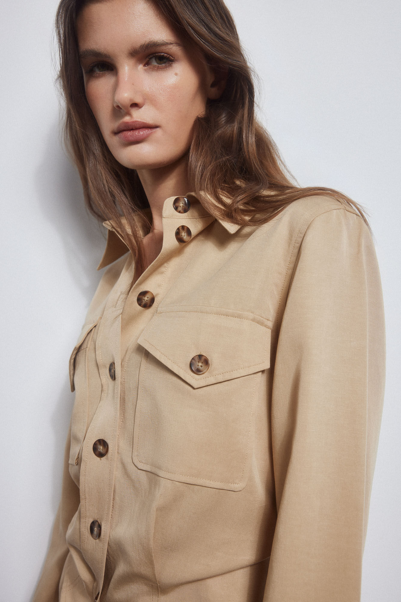 Pedro del Hierro Tencel shirt with pockets Beige