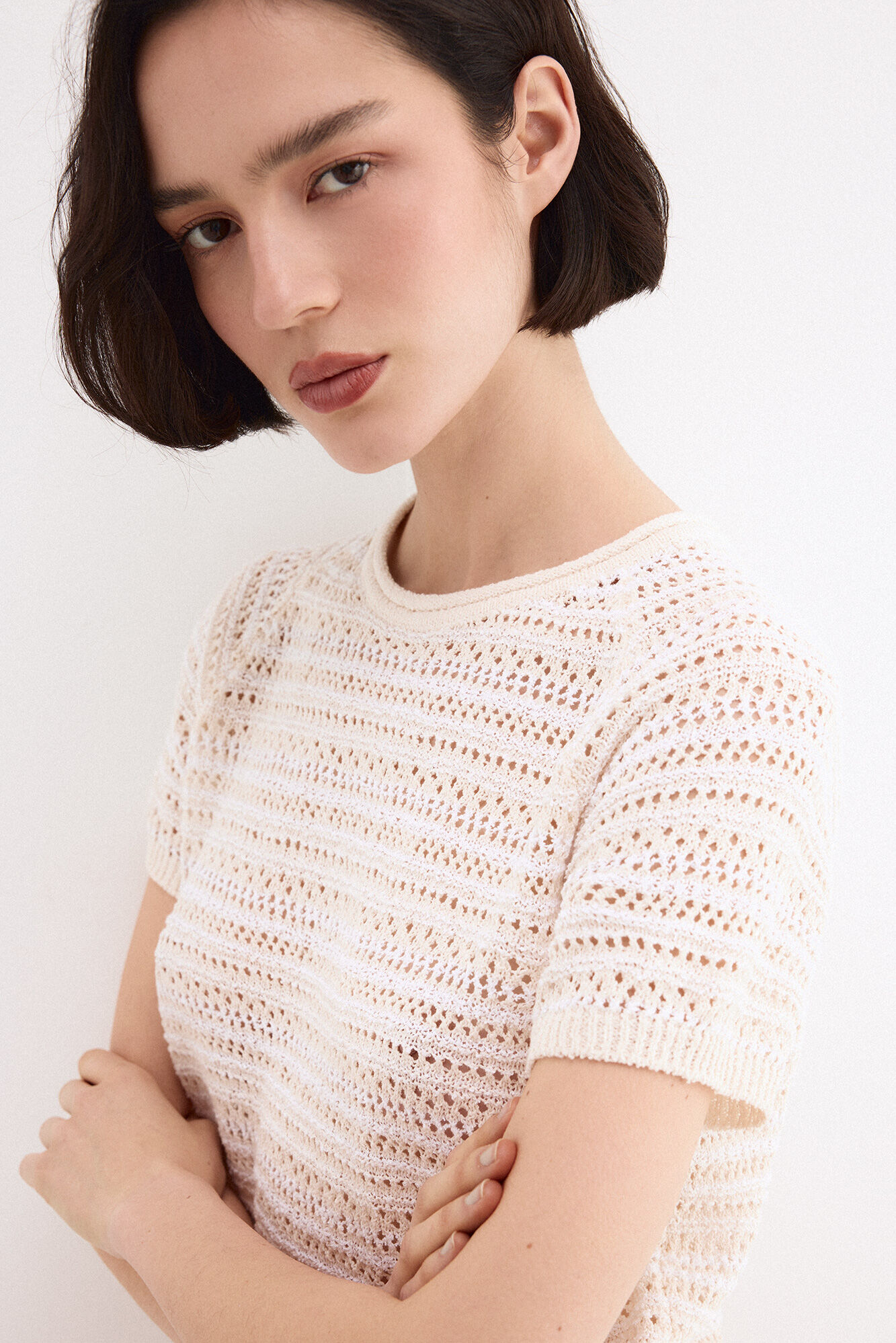 Pedro del Hierro Openwork fabric short sleeve T-shirt