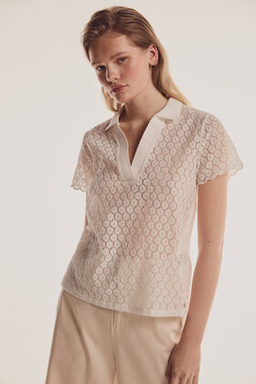 Pedro del Hierro Lace short-sleeved polo shirt Beige