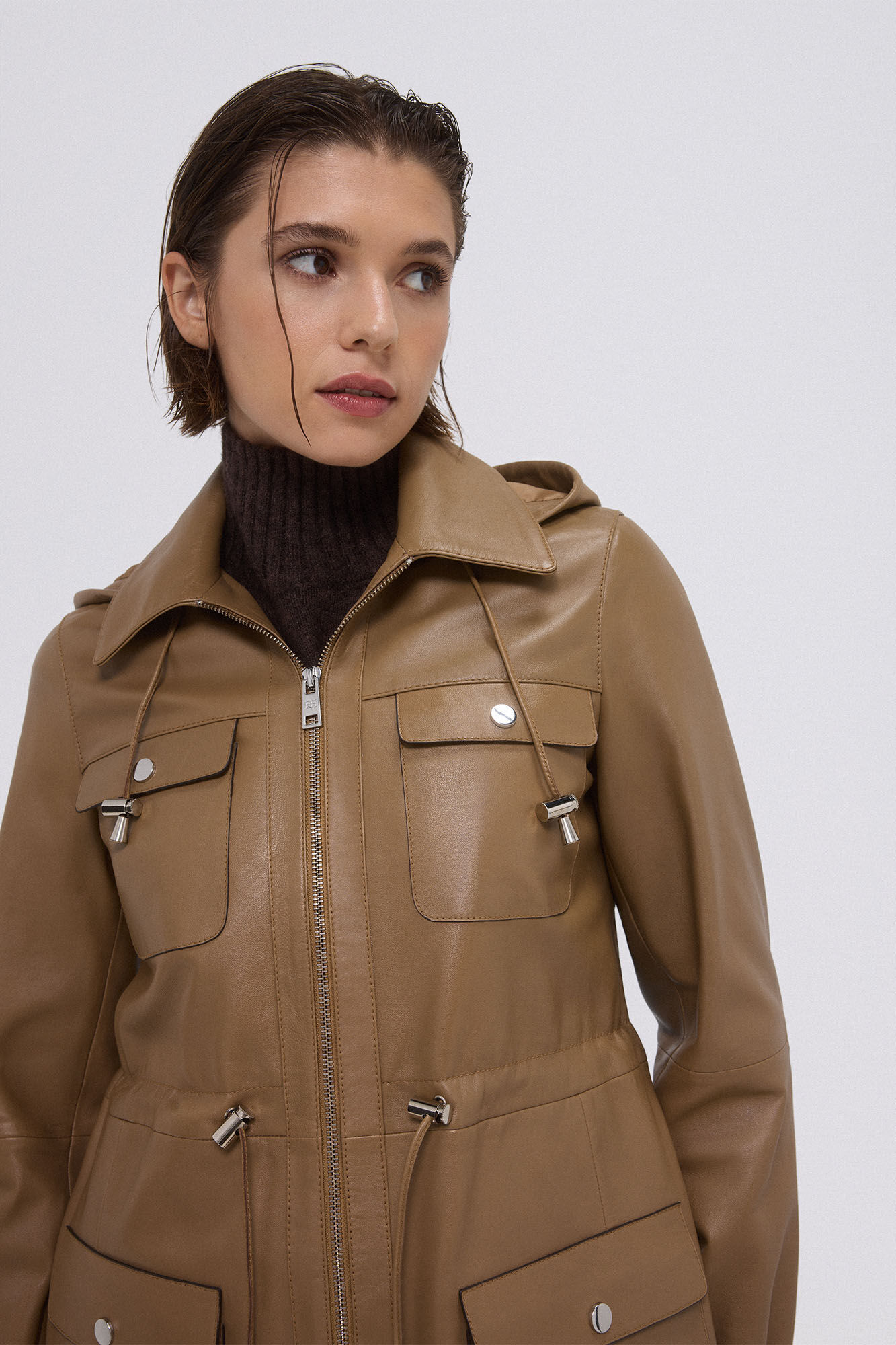 Pedro del Hierro Parka de piel Marr&oacute;n