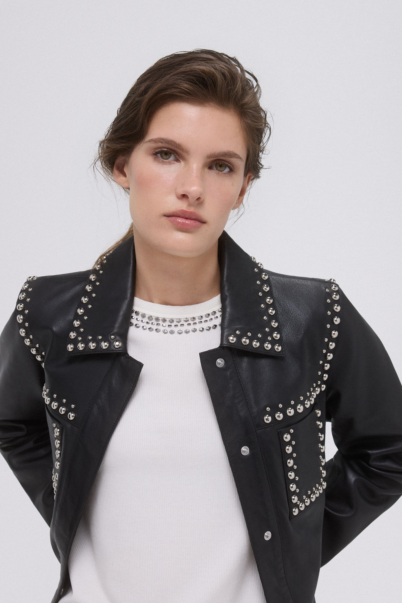 Pedro del Hierro Studded napa jacket Black