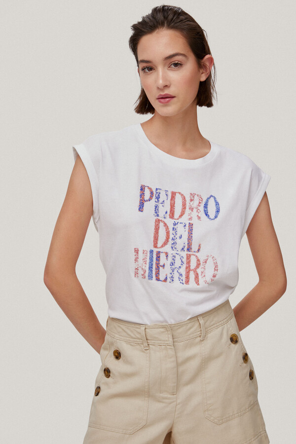 Pedro del Hierro Short-sleeved logo T-shirt Ecru