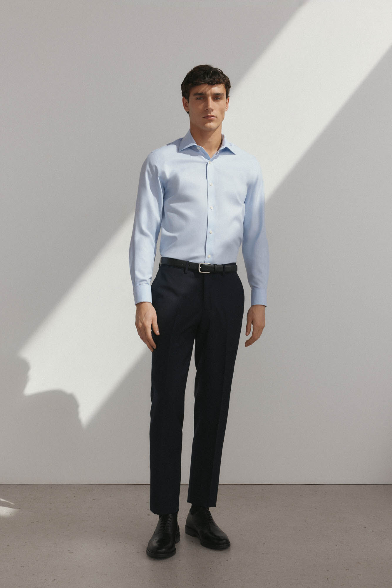 Pedro del Hierro Camisa lisa sem ferro + abotoaduras resistentes a manchas Azul