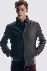 Pedro del Hierro Leather jacket fur collar Brown