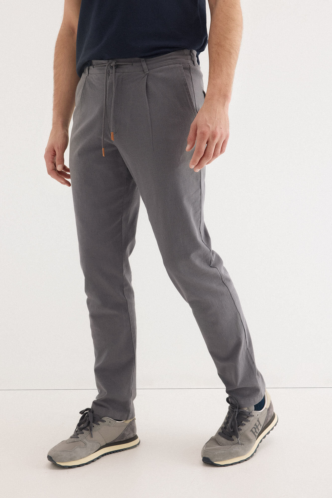Pedro del Hierro Cotton-linen drawstring chinos Grey