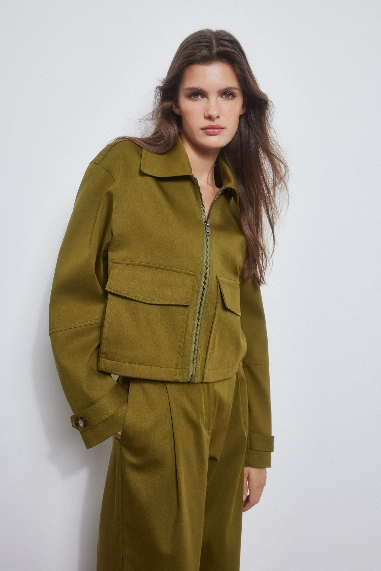 Pedro del Hierro Chaqueta corta con bolsillos plastron Verde