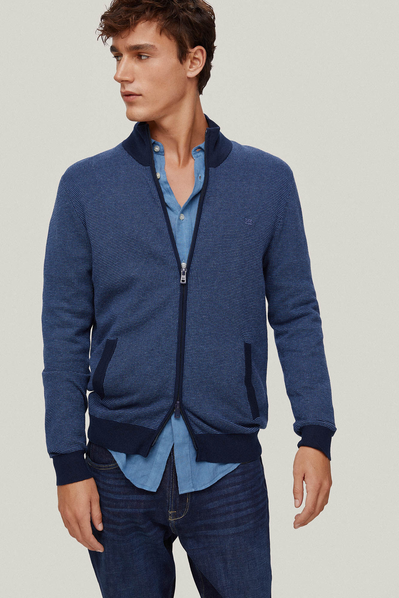 Pedro del Hierro Casaco de malha algod&atilde;o Azul