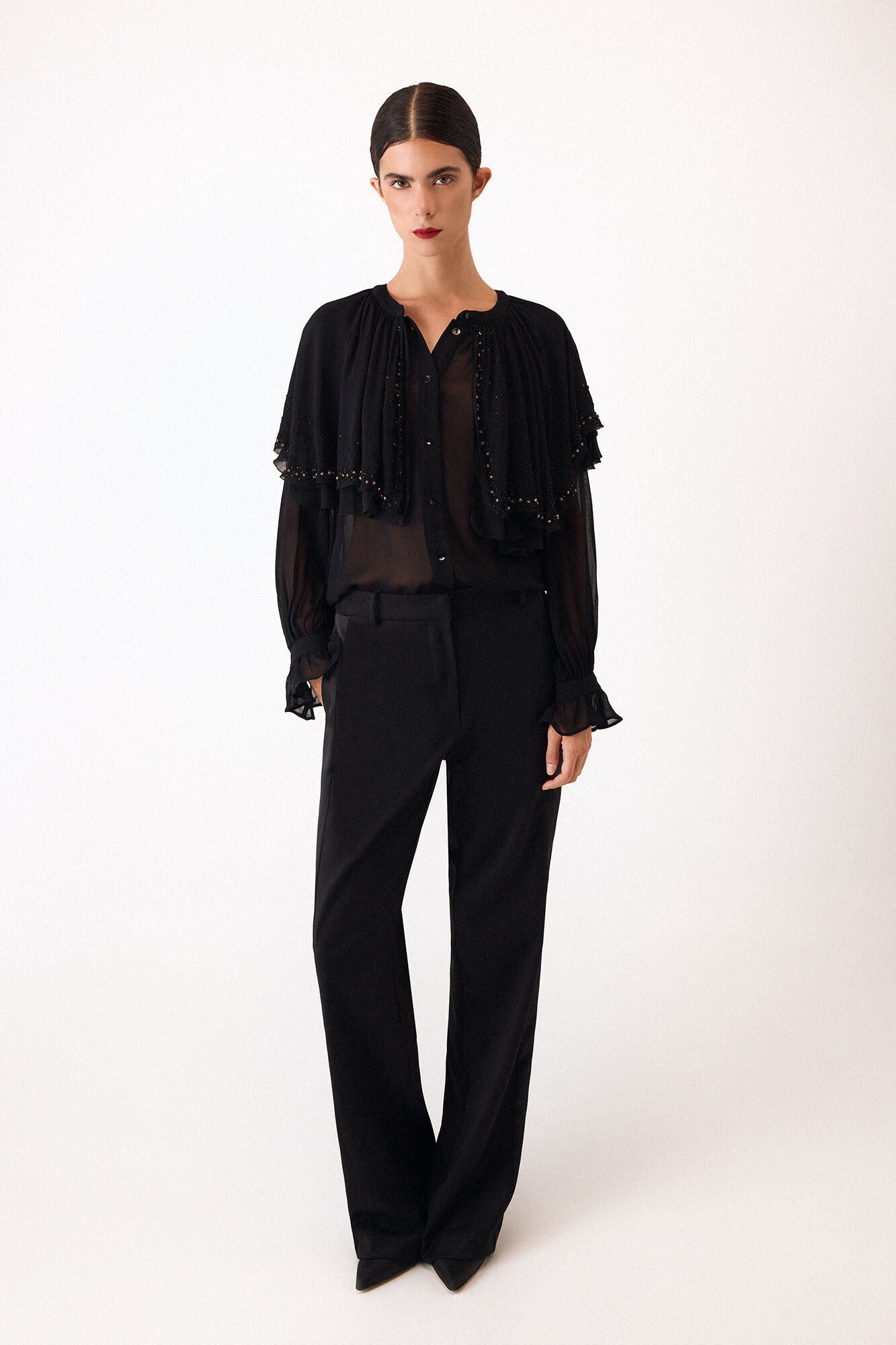 Pedro del Hierro Embroidered cape blouse Black