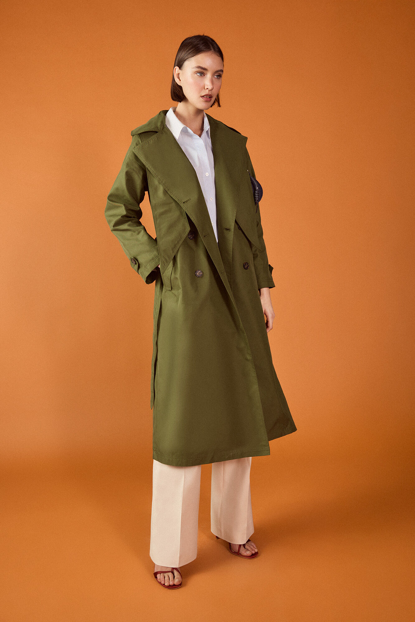 TFP by Tamara Falc&oacute; Long hooded trench coat Green