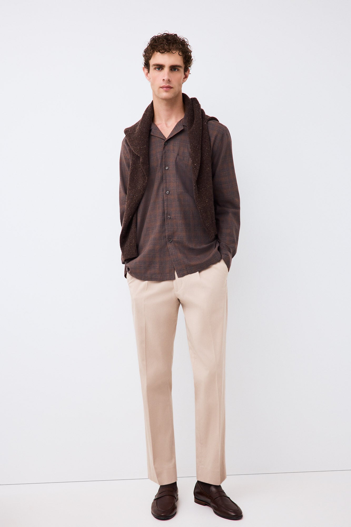 Pedro del Hierro Italian fabric plaid shirt Brown