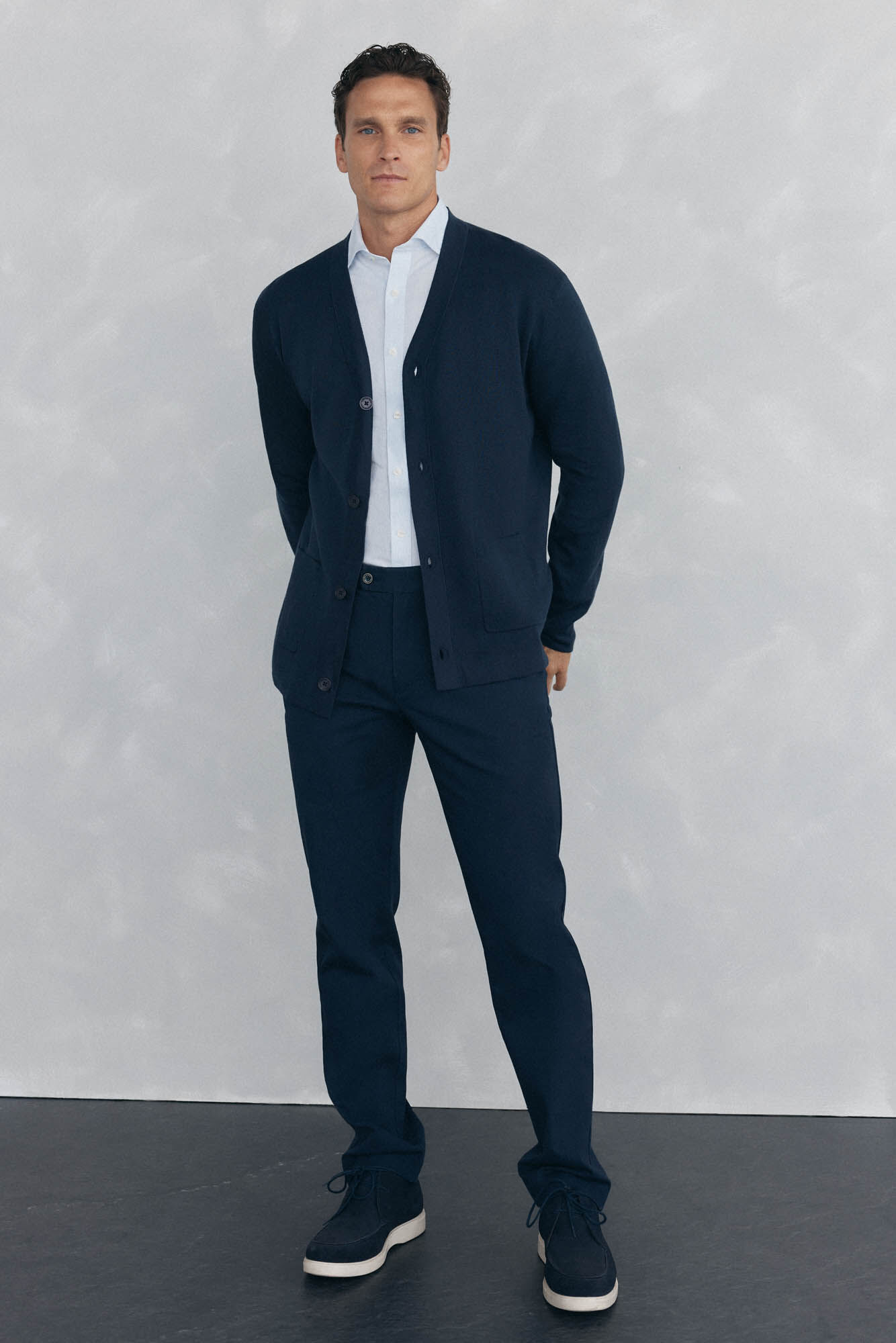 Pedro del Hierro Cotton knit jersey-knit with V neck and buttons Blue