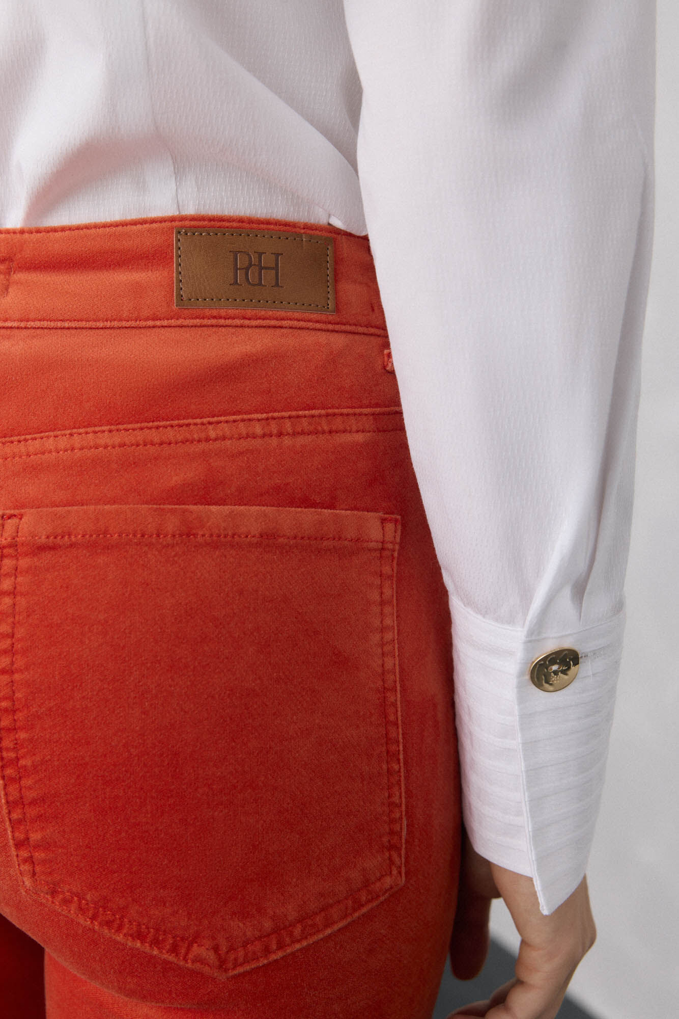 Pedro del Hierro Cal&ccedil;a flare de veludo cropped Laranja