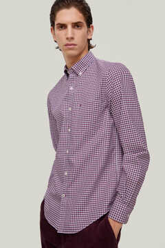 Pedro del Hierro Checked tech-non iron stain-resistant shirt Burgundy