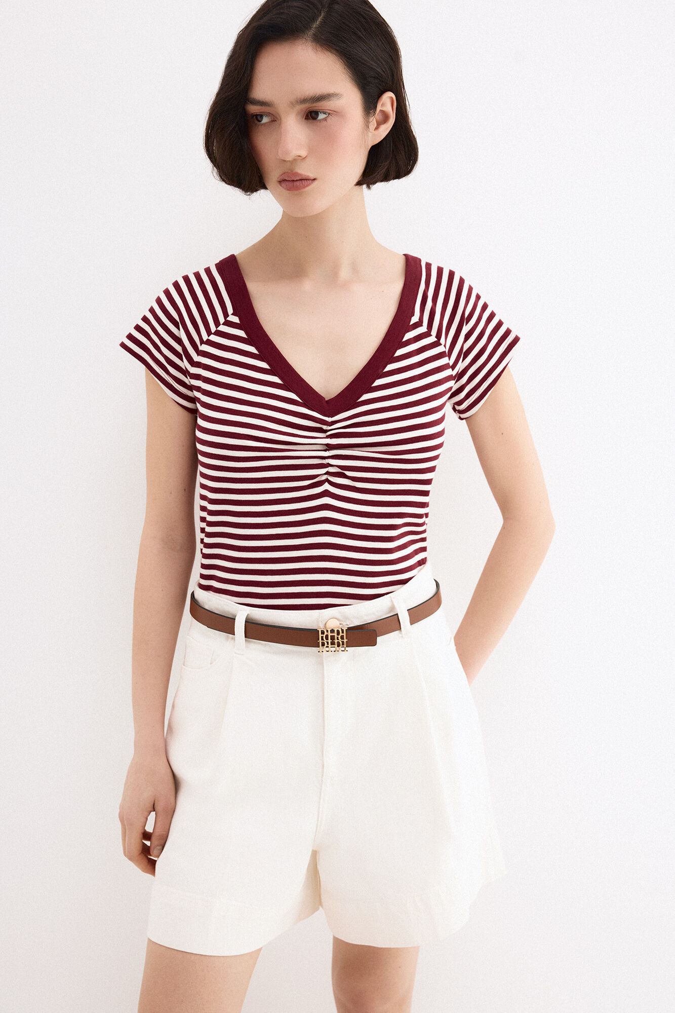 Pedro del Hierro Striped boat neck T-shirt Orange