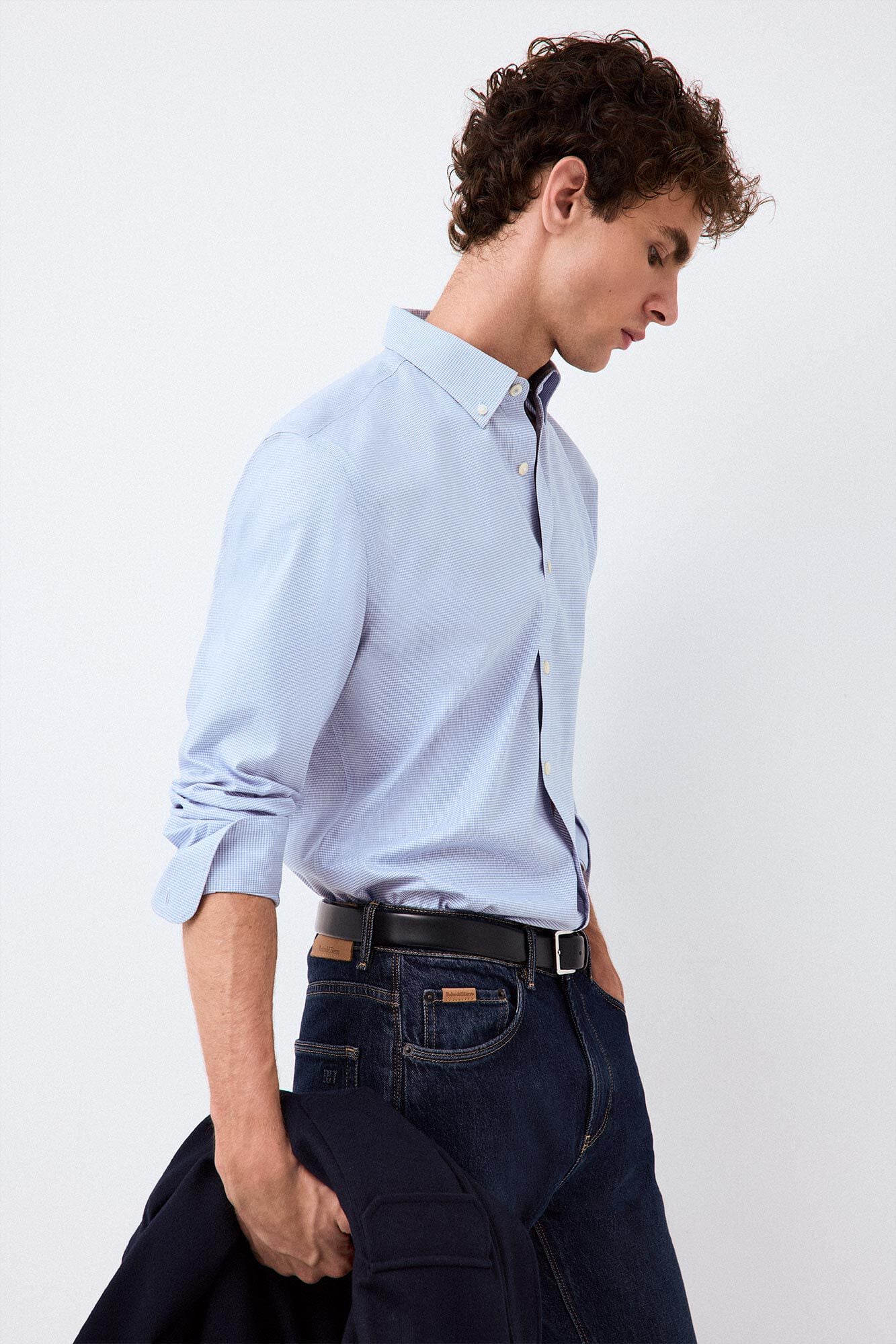 Pedro del Hierro Houndstooth micro shirt Blue