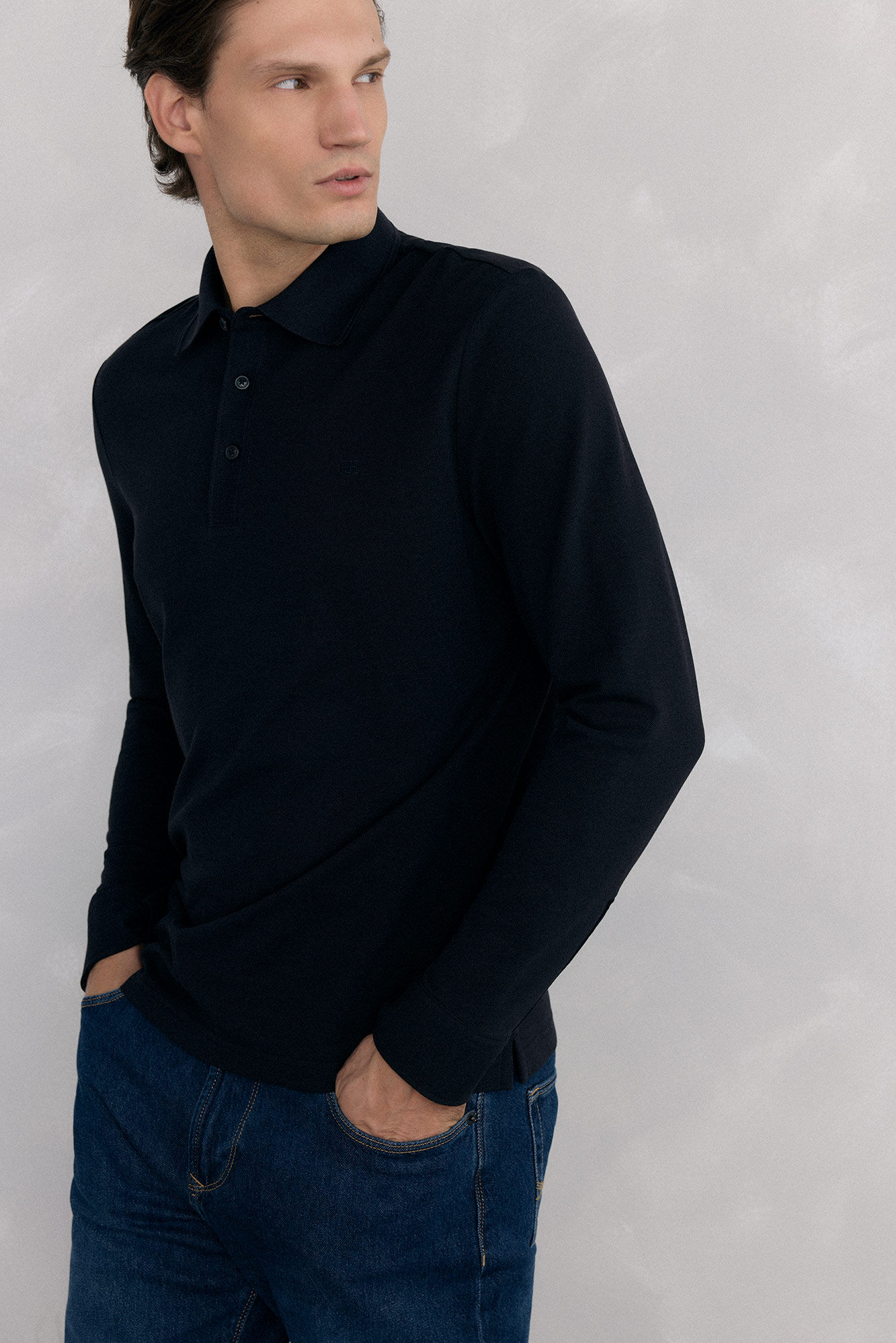 Pedro del Hierro Polo b&aacute;sico manga larga Negro