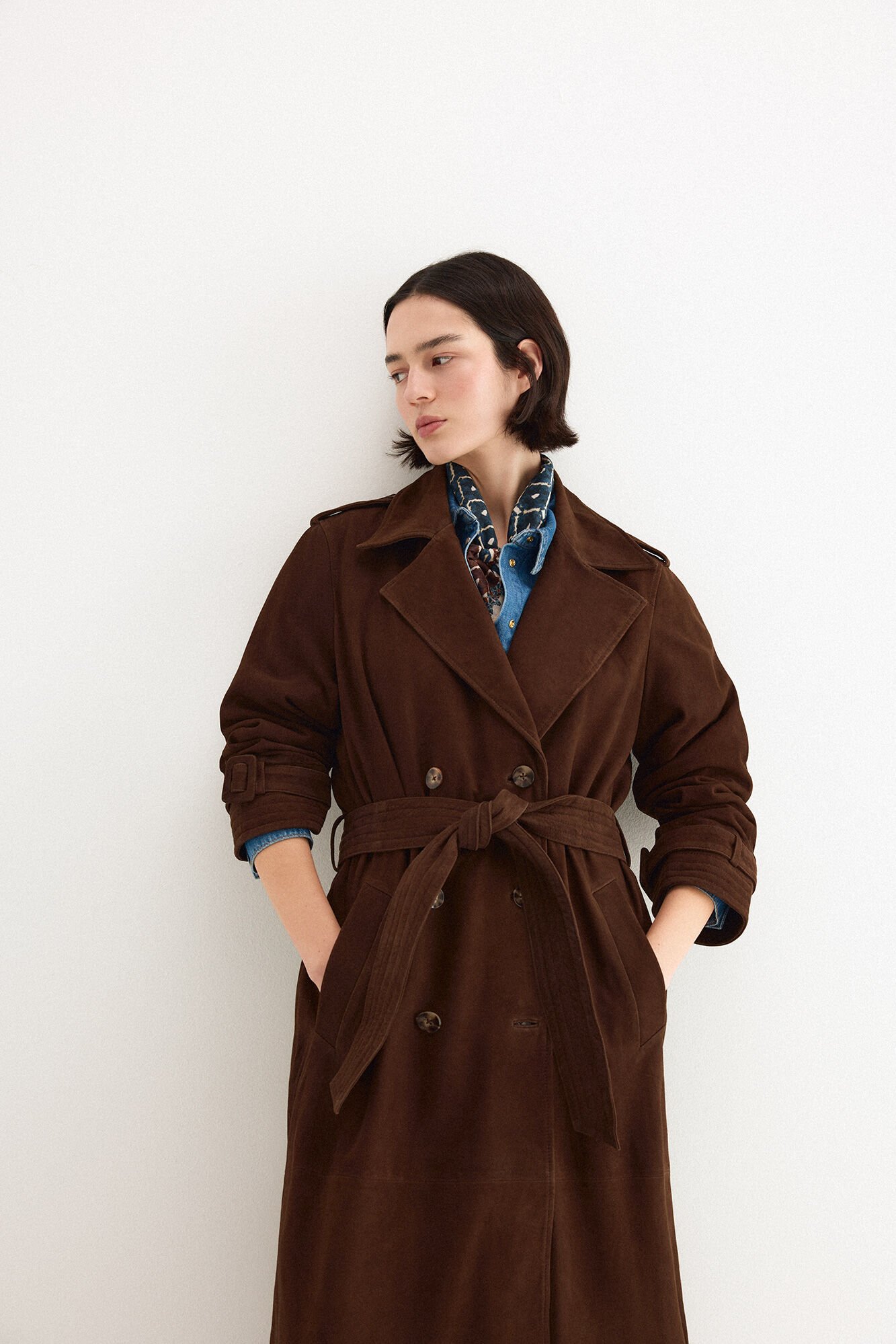 Pedro del Hierro Suede trench coat Brown