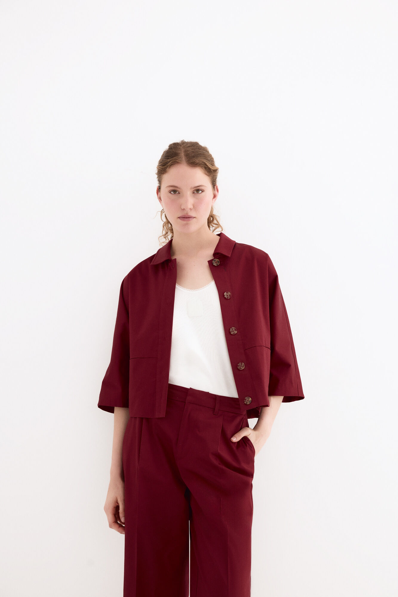 Pedro del Hierro Chaqueta de popel&iacute;n Burdeos