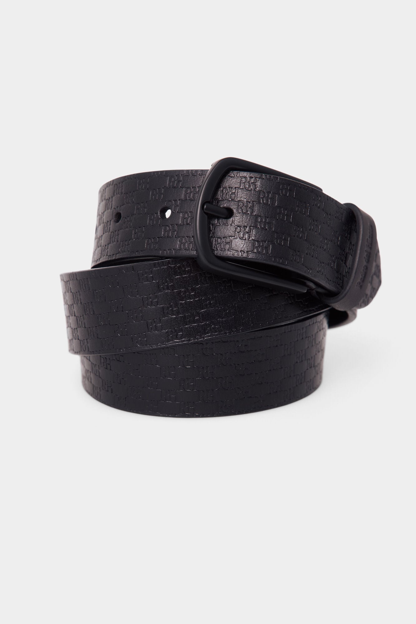 Pedro del Hierro Leather belt with engraved logos Black