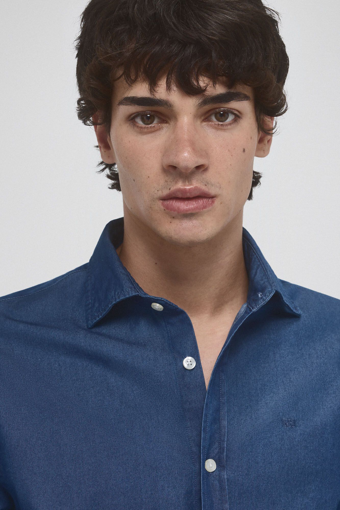 Pedro del Hierro Camisa denim tejido italiano Azul