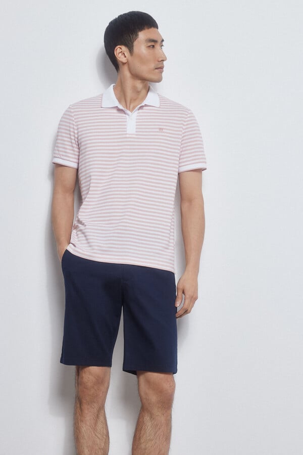Pedro del Hierro Striped tipped polo shirt Pink