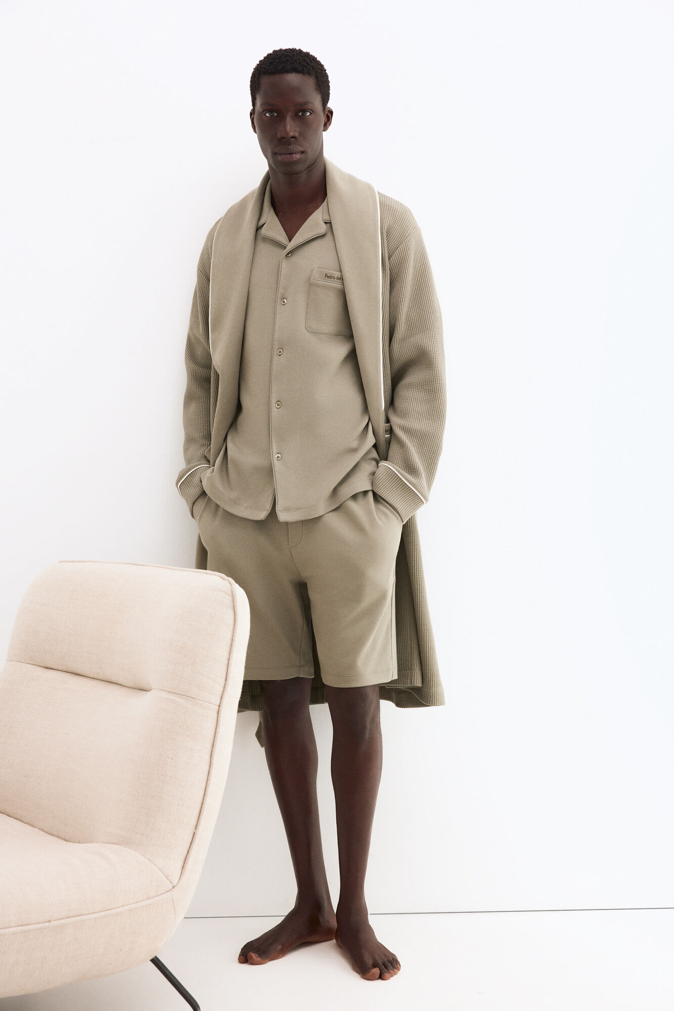 Pedro del Hierro Camisa de pijama de manga curta em algod&atilde;o espanhol Verde