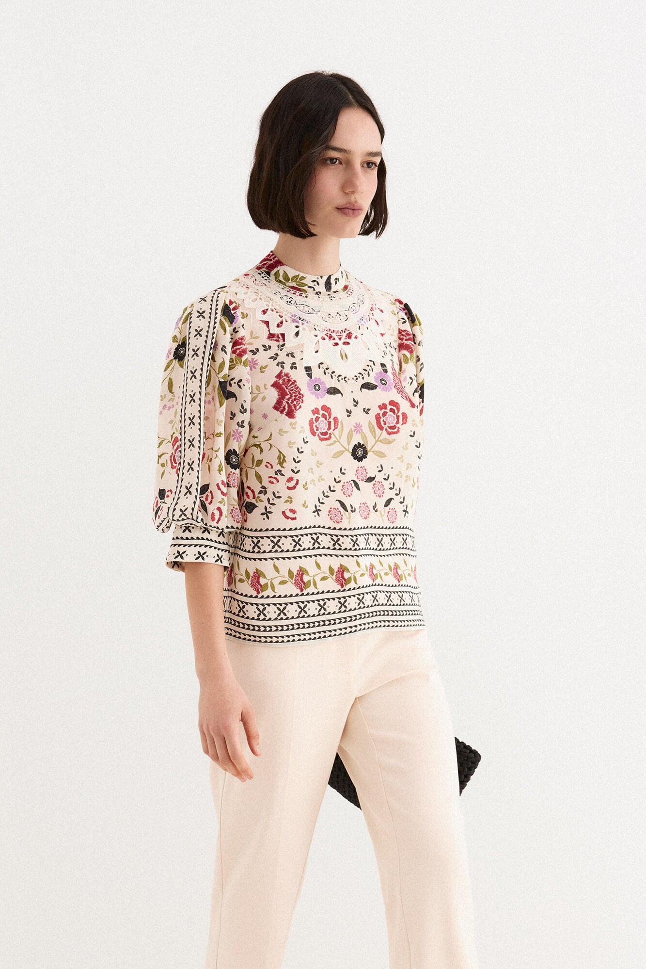 TFP by Tamara Falc&oacute; Printed and embroidered blouse Ecru