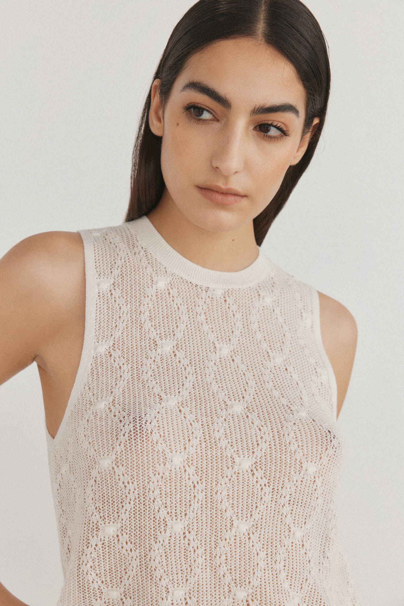 Pedro del Hierro Top de punto con estructura calada desfile Blanco