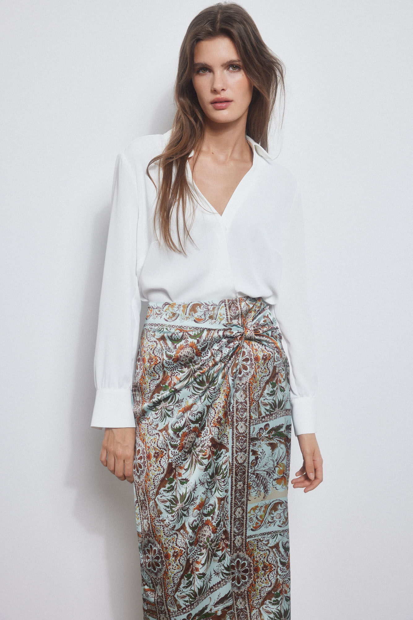 Pedro del Hierro Fluid wrapover shirt Ecru