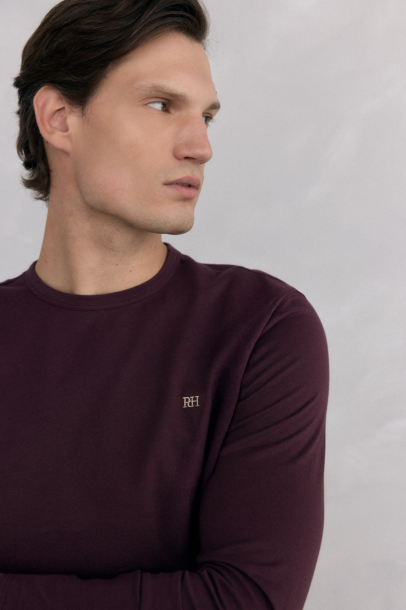 Pedro del Hierro Long-sleeved basic T-shirt Burgundy
