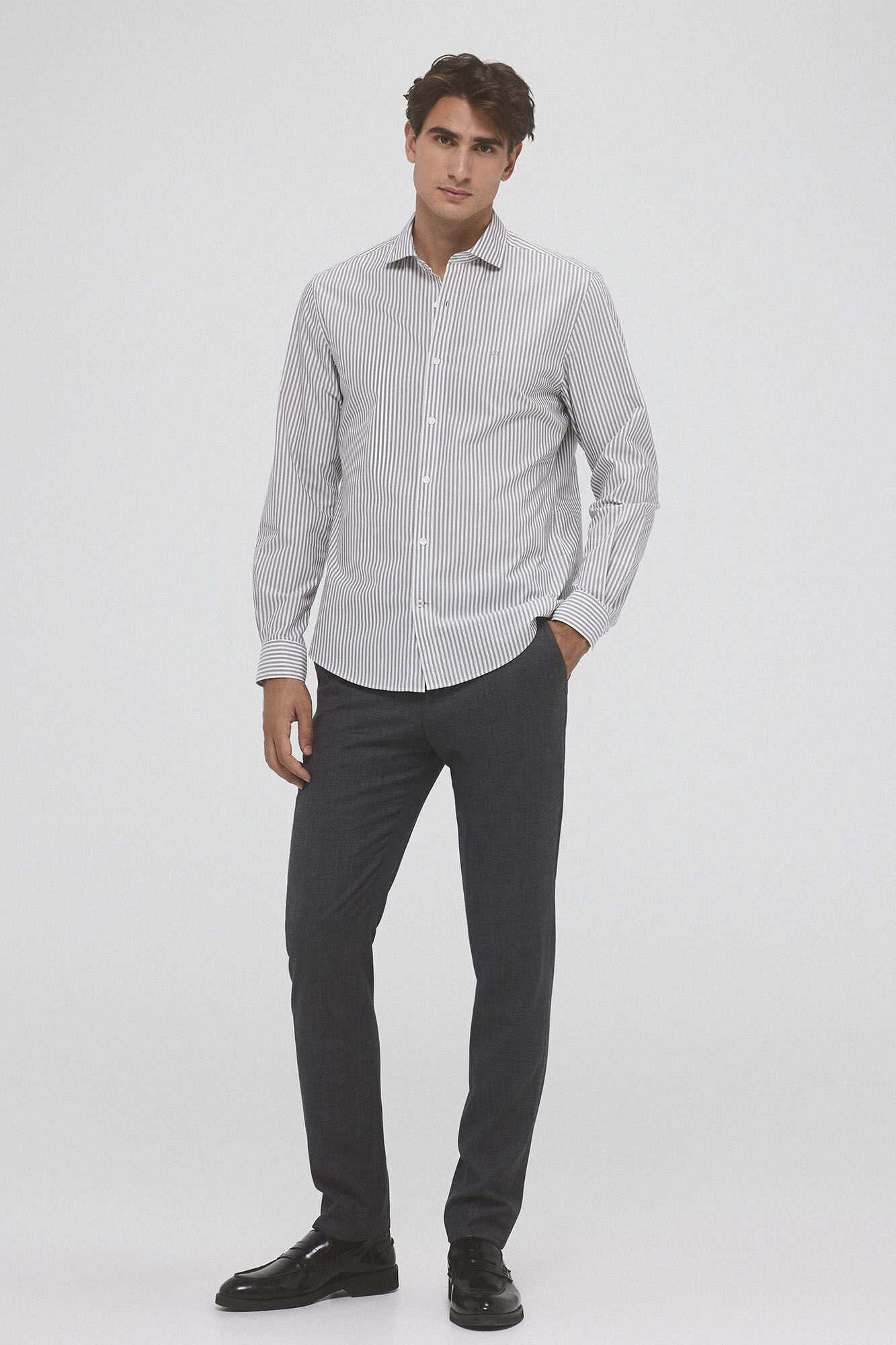 Pedro del Hierro Camisa rayas wrinkle free Gris