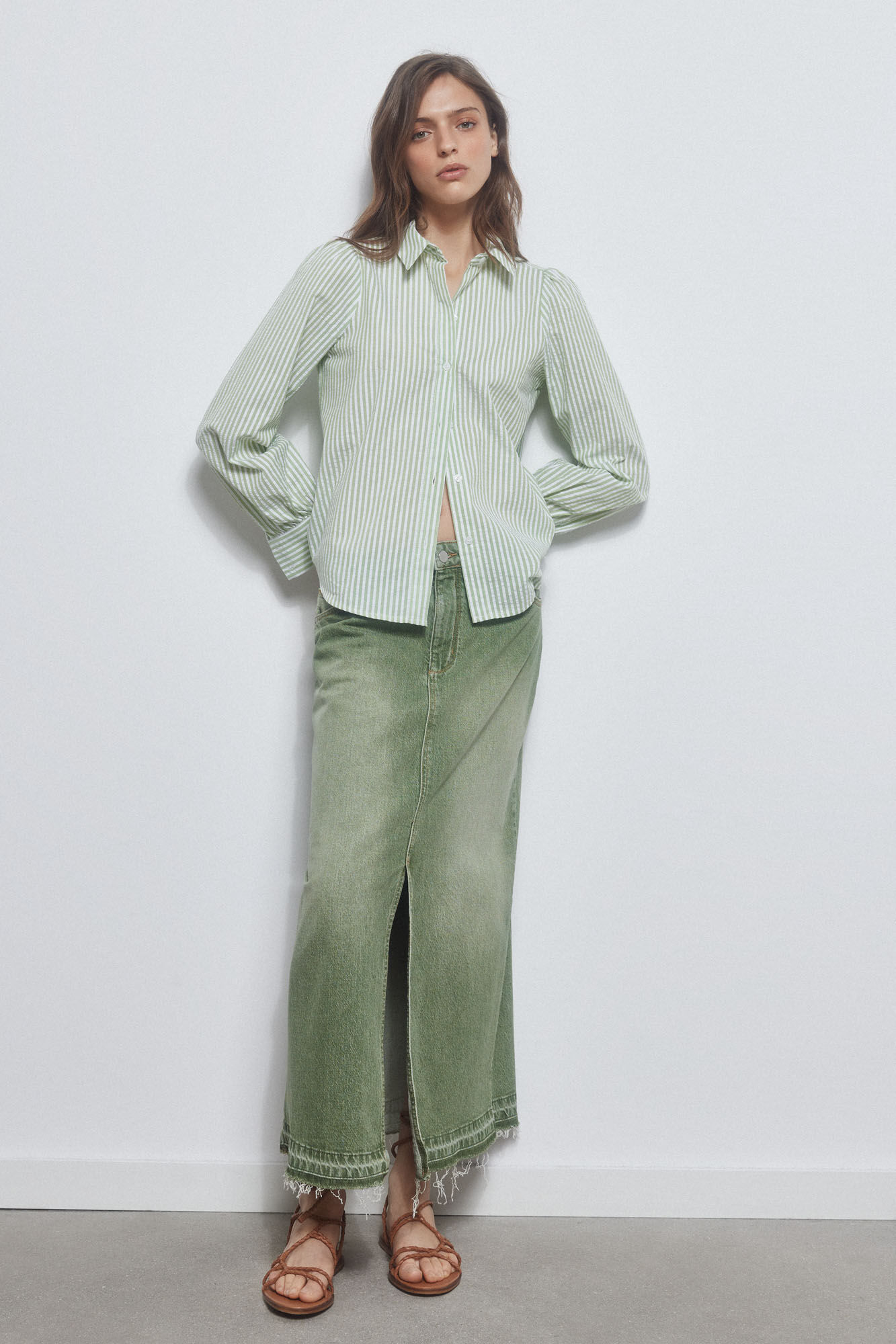 Pedro del Hierro Textured striped shirt Green