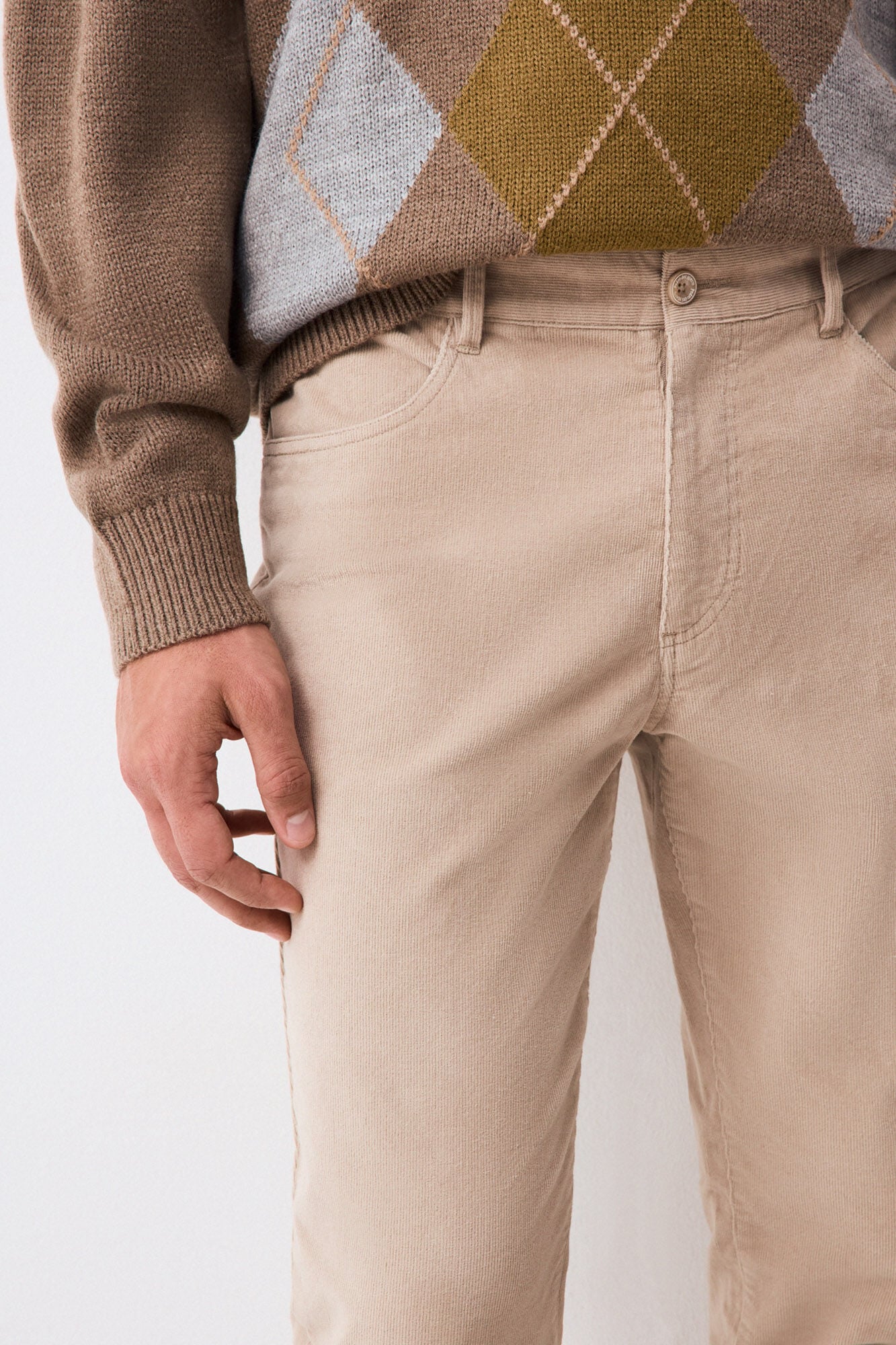 Pedro del Hierro Corduroy slim fit 5-pocket trousers Beige