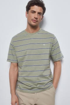 Pedro del Hierro Striped slub T-shirt Beige