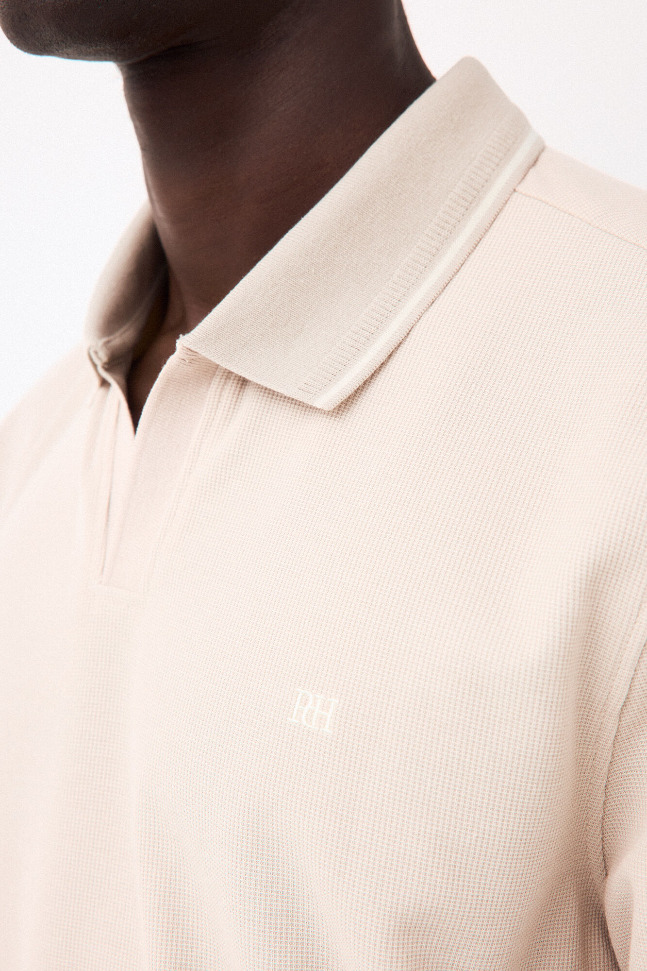 Pedro del Hierro Structured open neck polo shirt Beige