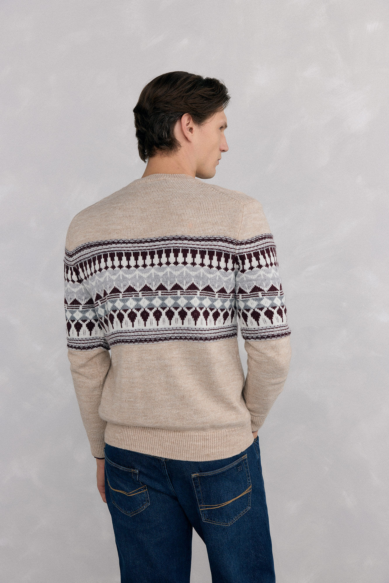 Pedro del Hierro Christmas sweater with wool and alpaca, crew neck Beige