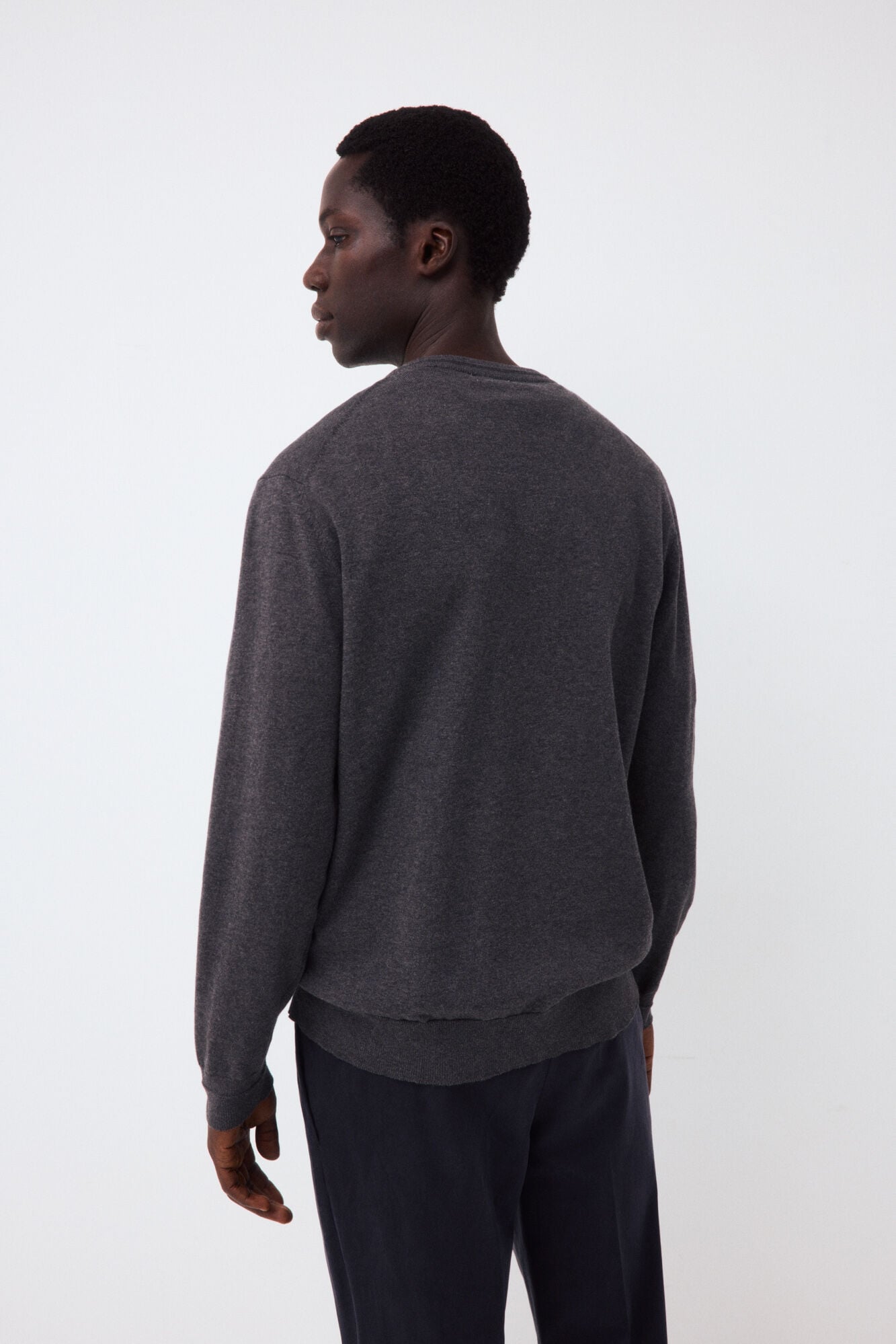 Pedro del Hierro Camisola de malha fina em algod&atilde;o premium com decote em bico Cizento