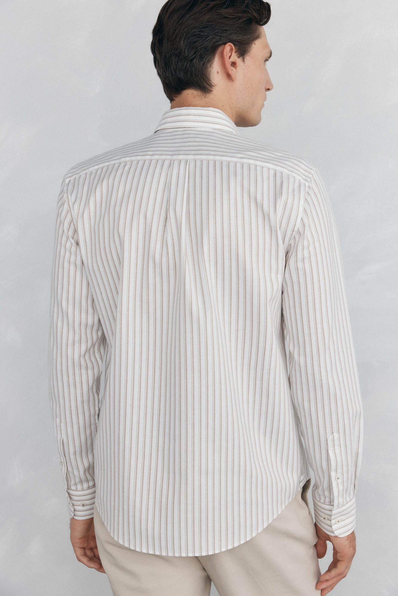 Pedro del Hierro Non iron oxford striped shirt Beige
