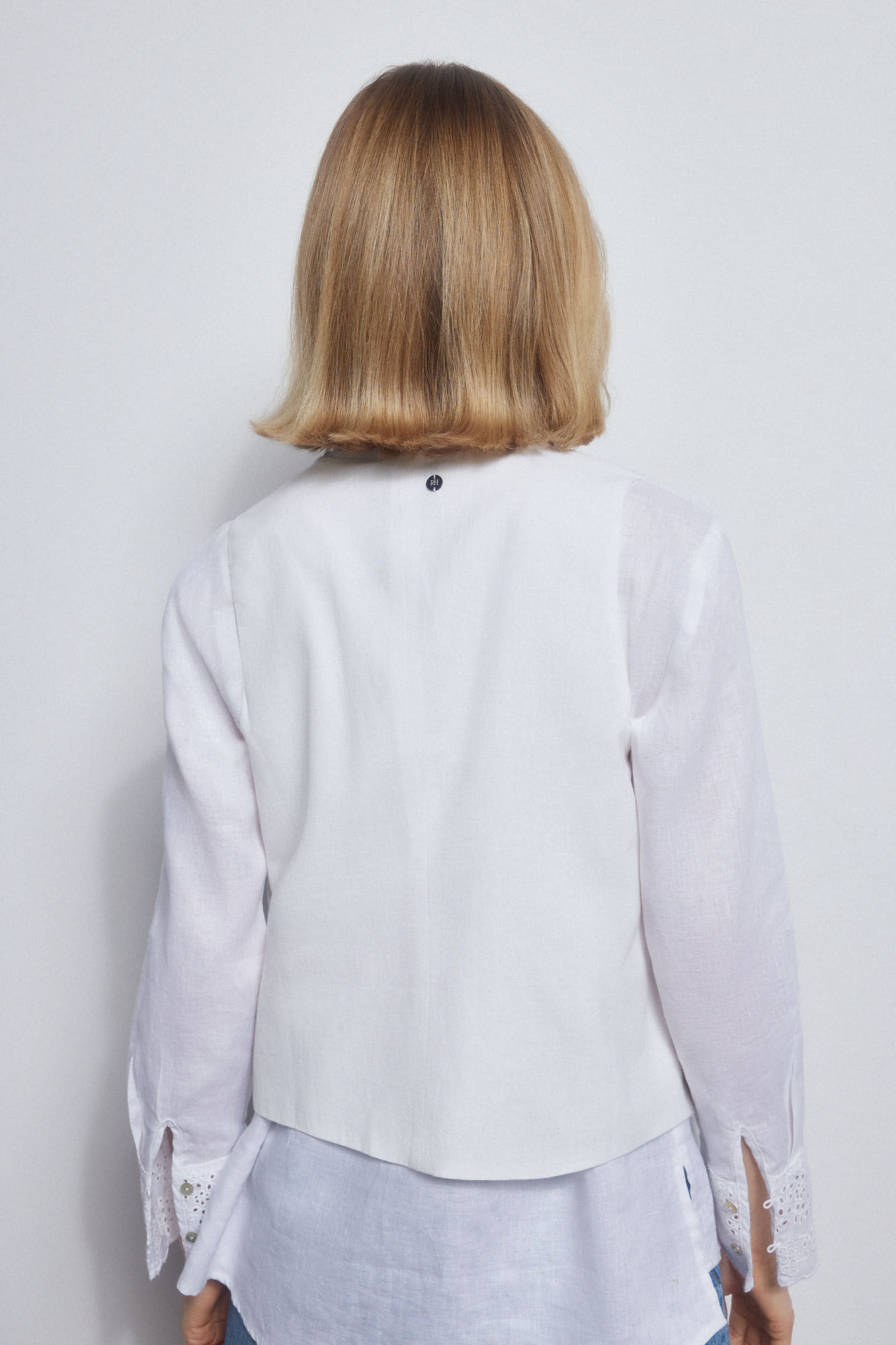 Pedro del Hierro Embroidered cropped gilet Ecru