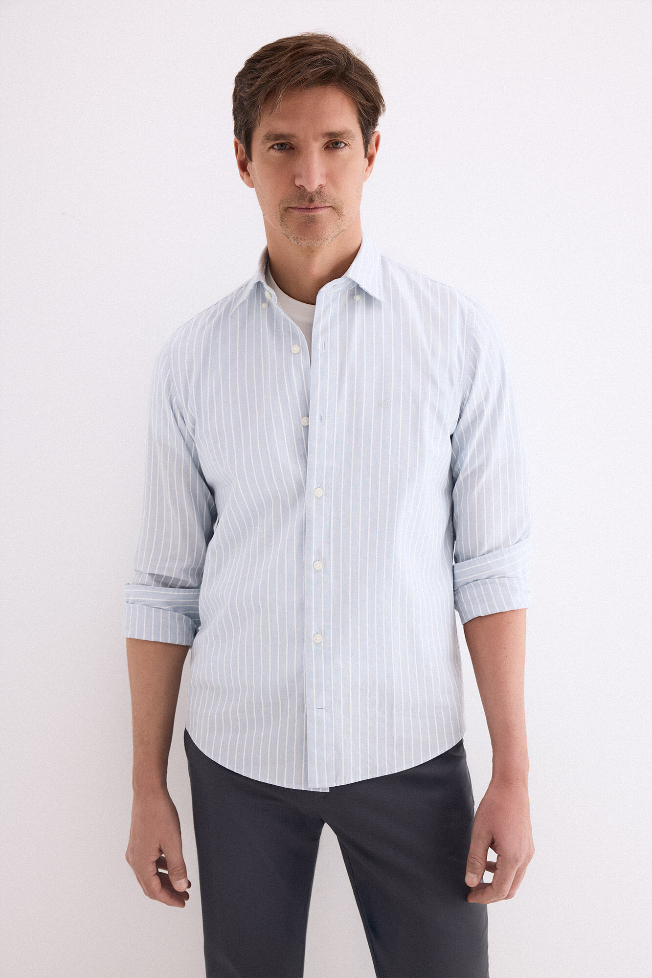 Pedro del Hierro Poplin textured striped shirt Blue