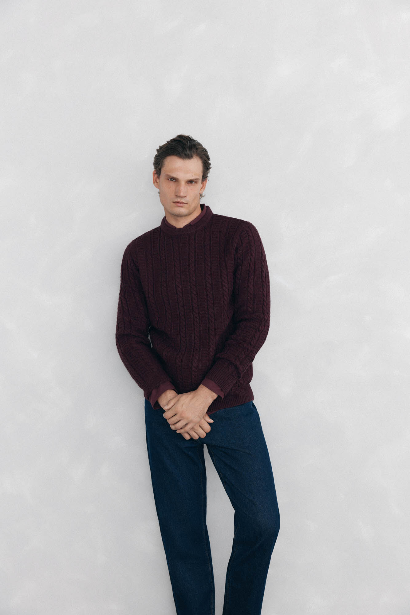 Pedro del Hierro Cable knit wool round neck jumper
