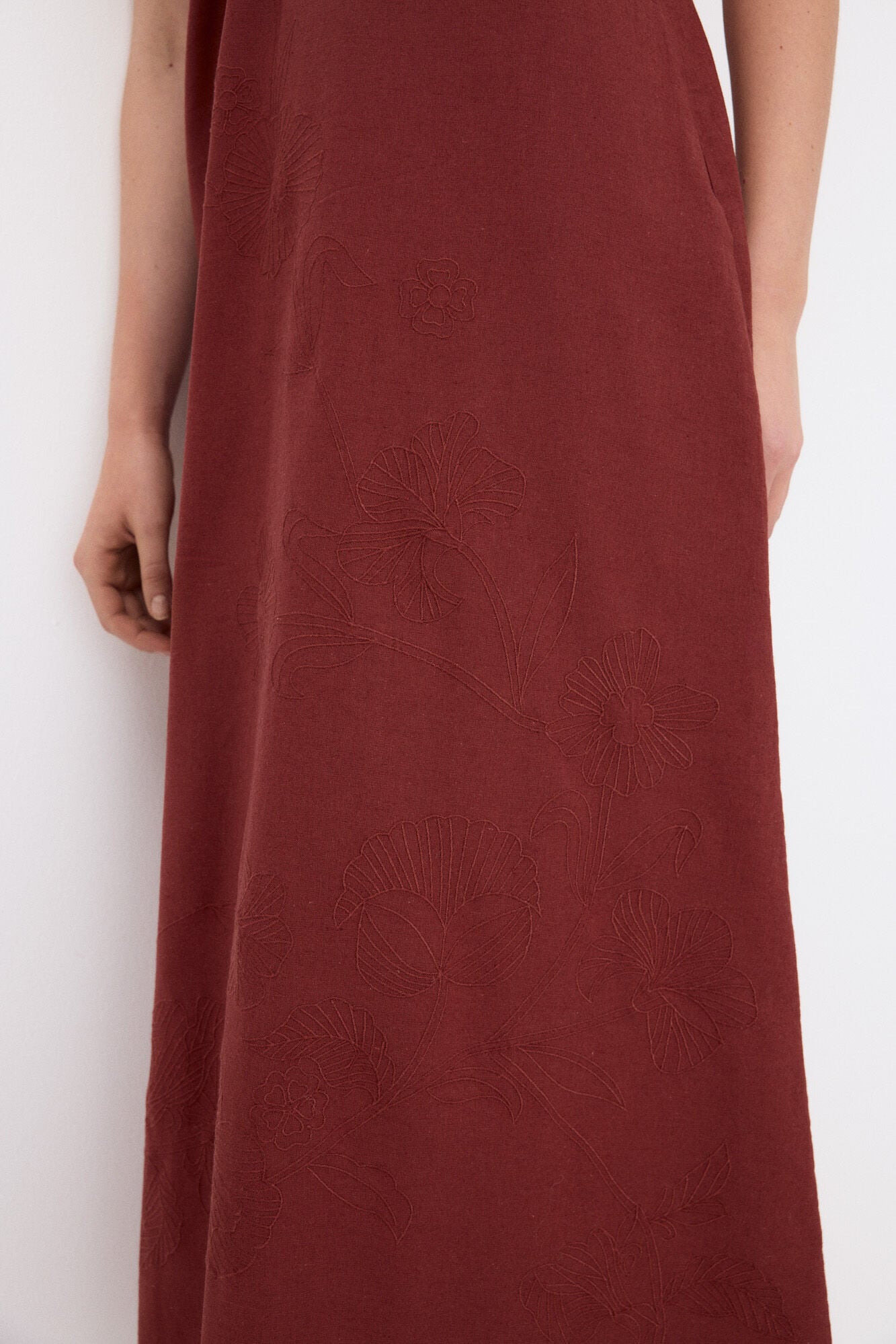 Pedro del Hierro Embroidered floral midi dress Brown