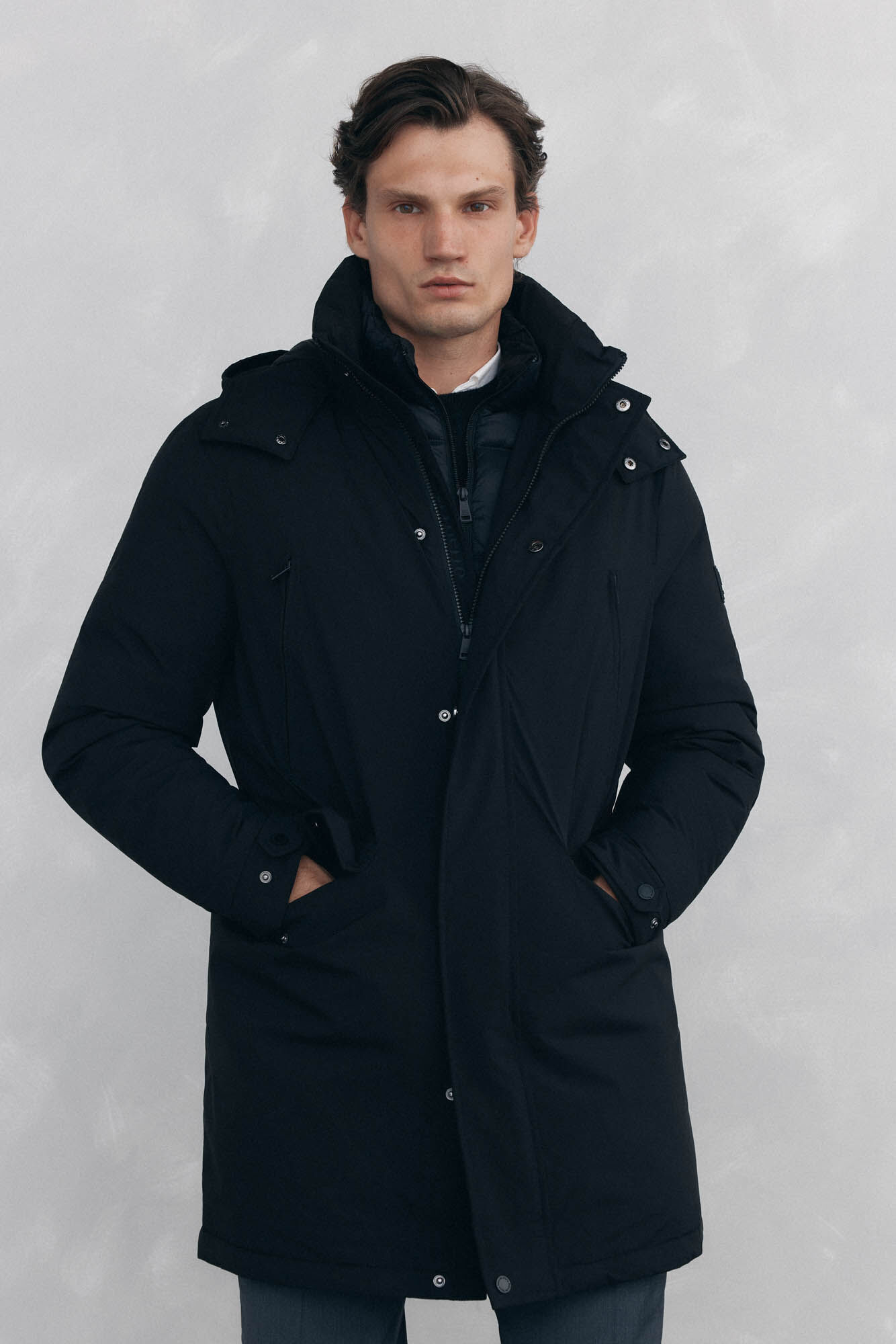 Pedro del Hierro Long parka with hood and views Black