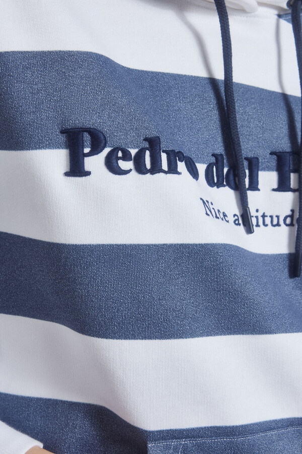 Pedro del Hierro Striped logo hoodie Blue